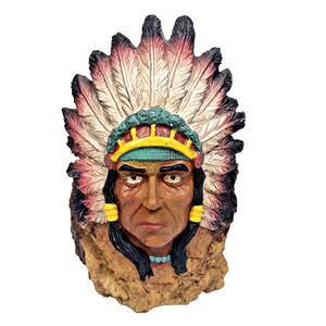 Vintage Carved Native American Indian Chief Head Bust Figurine Resin 5" Sitter